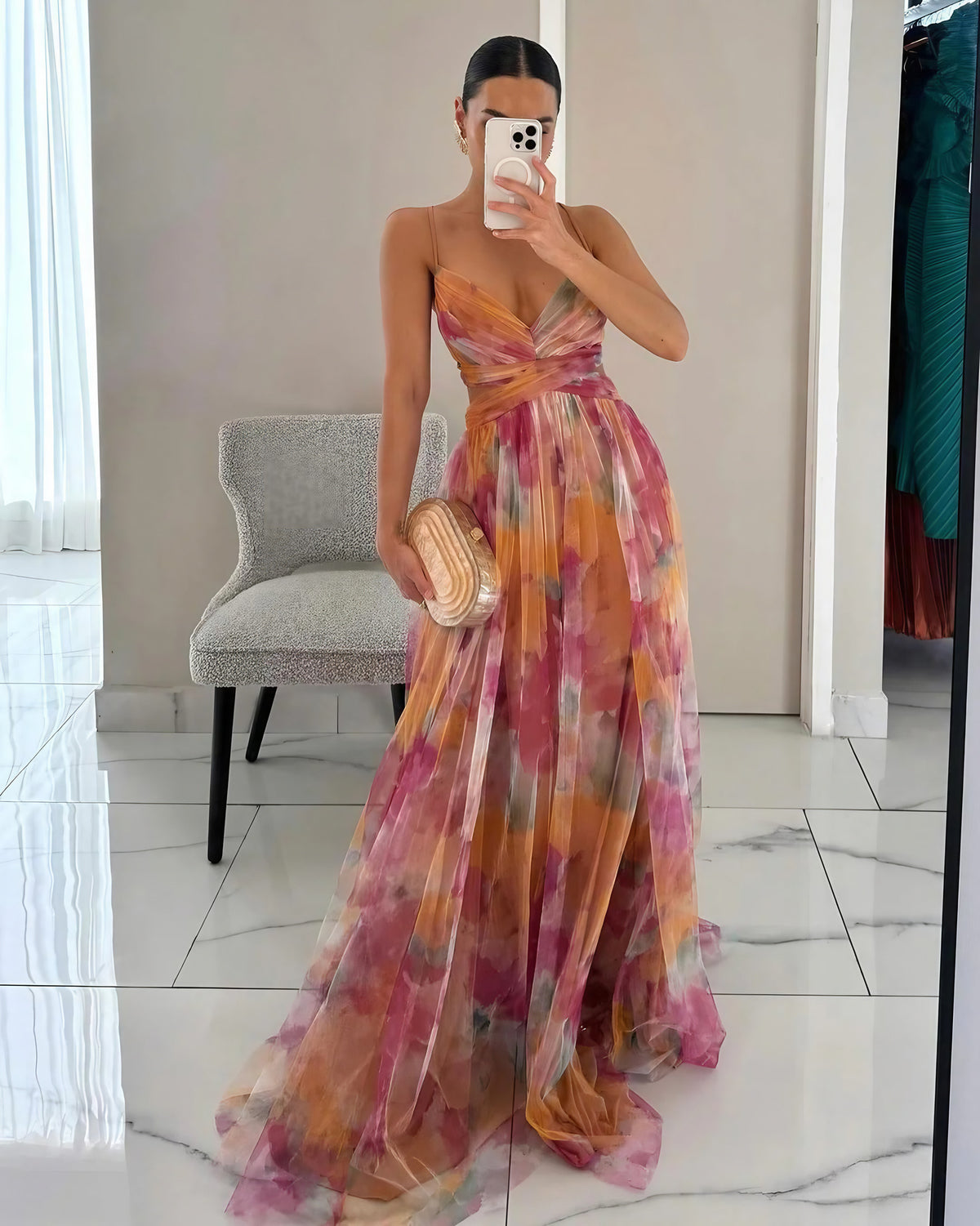 Robe longue fleurie sans manches, dos réglable, du XS au 3XL, orange