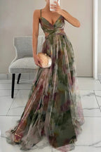 Robe longue fleurie sans manches, dos réglable, du XS au 3XL, vert