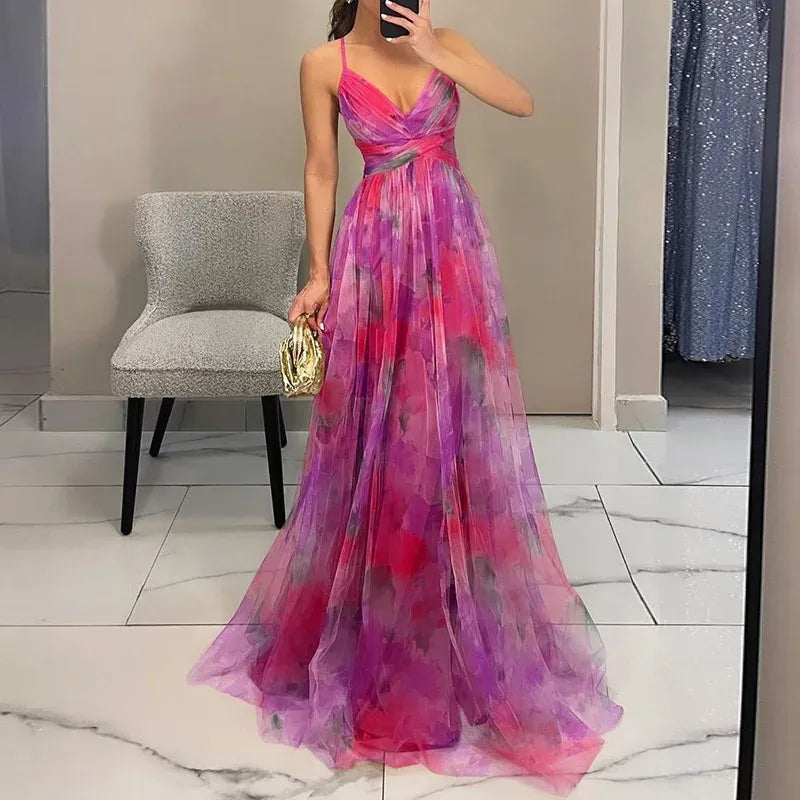 Robe longue fleurie sans manches, dos réglable, du XS au 3XL, rose