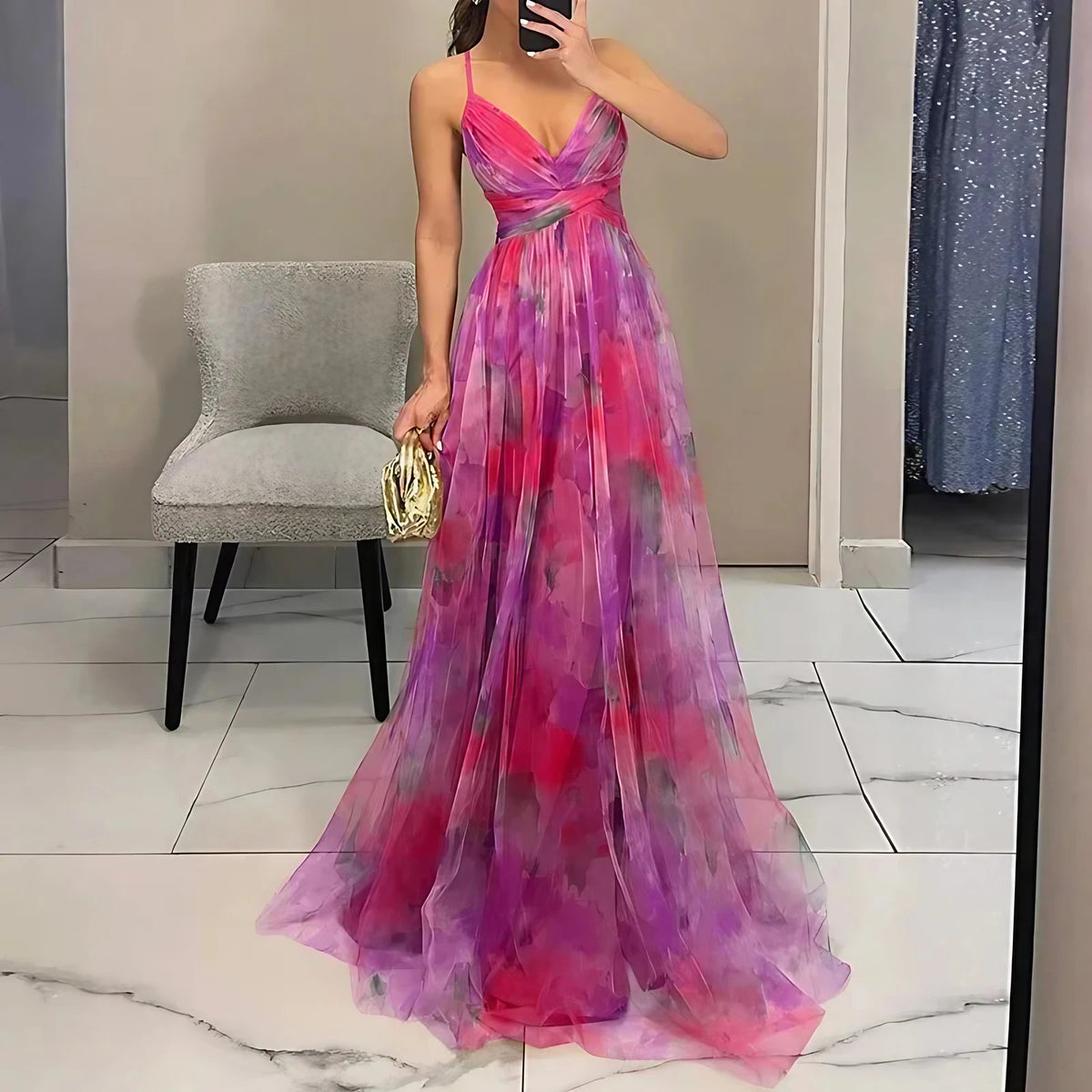 Robe longue fleurie sans manches, dos réglable, du XS au 3XL, rose