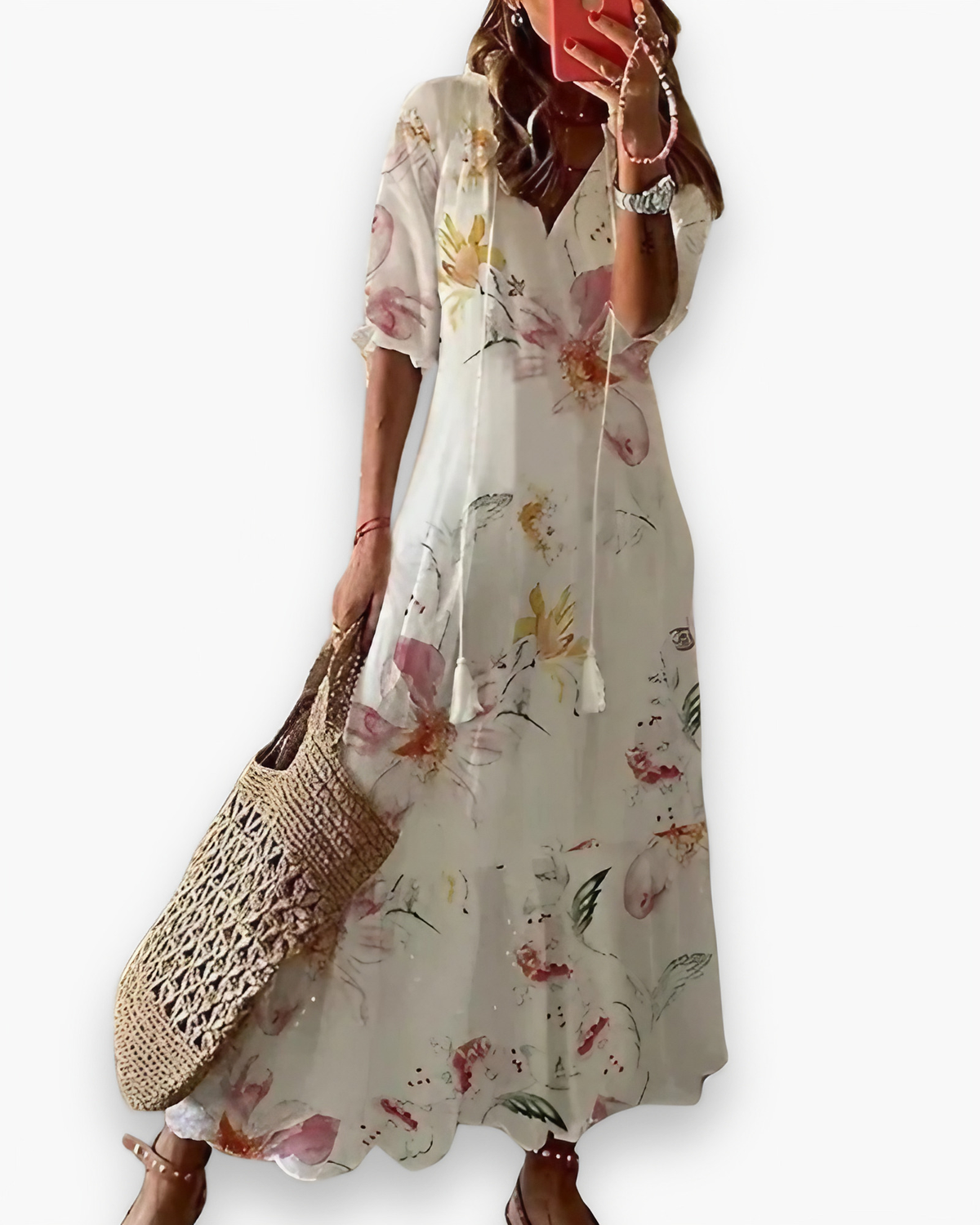 Robe longue bohème fleurie d'été, sept coloris, du XS au 2XL, beige