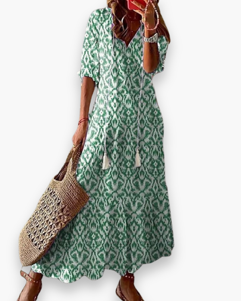 Robe longue bohème fleurie d'été, sept coloris, du XS au 2XL, vert