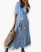 Robe longue bohème fleurie d'été, sept coloris, du XS au 2XL, bleu clair