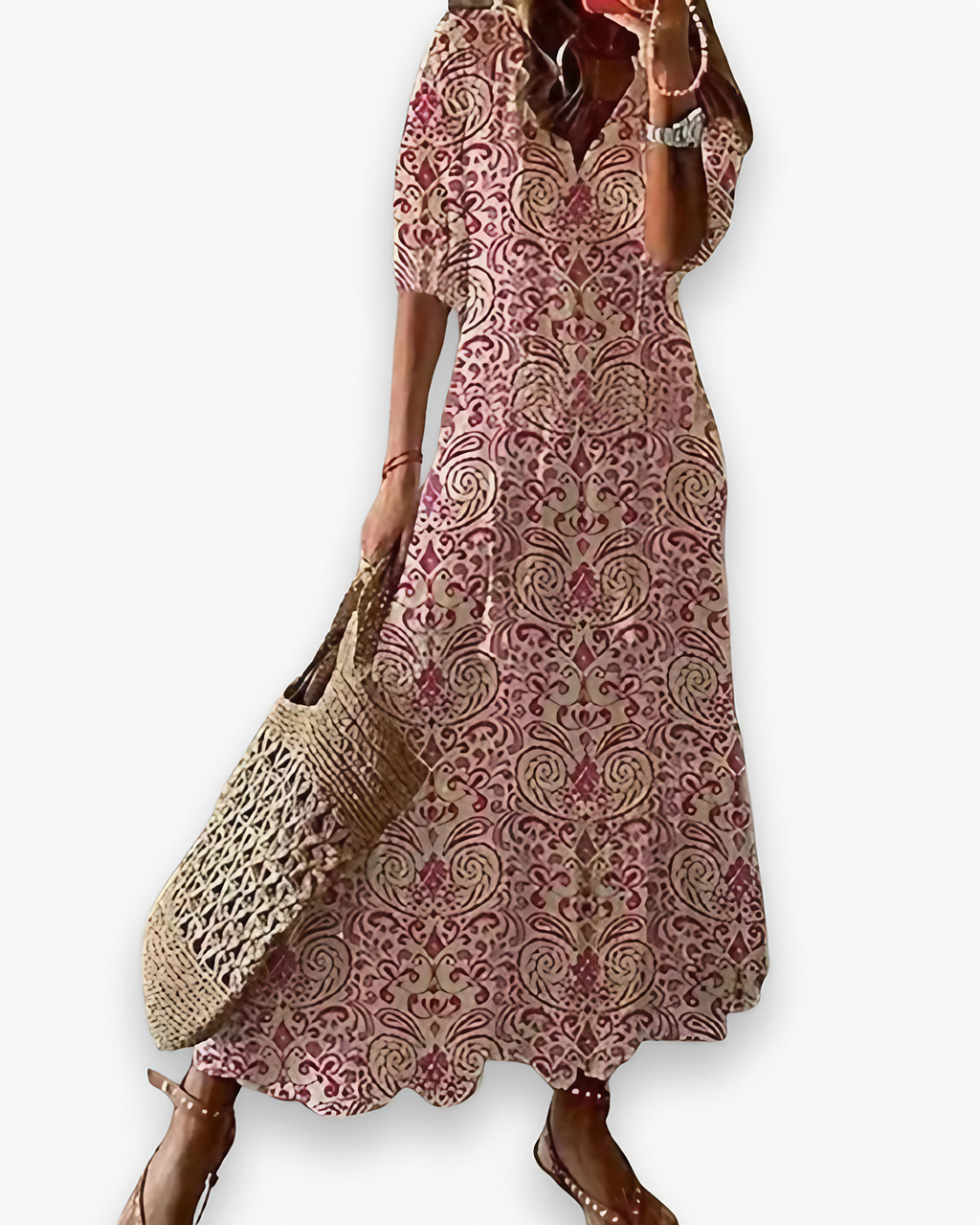 Robe longue bohème fleurie d'été, sept coloris, du XS au 2XL, rose