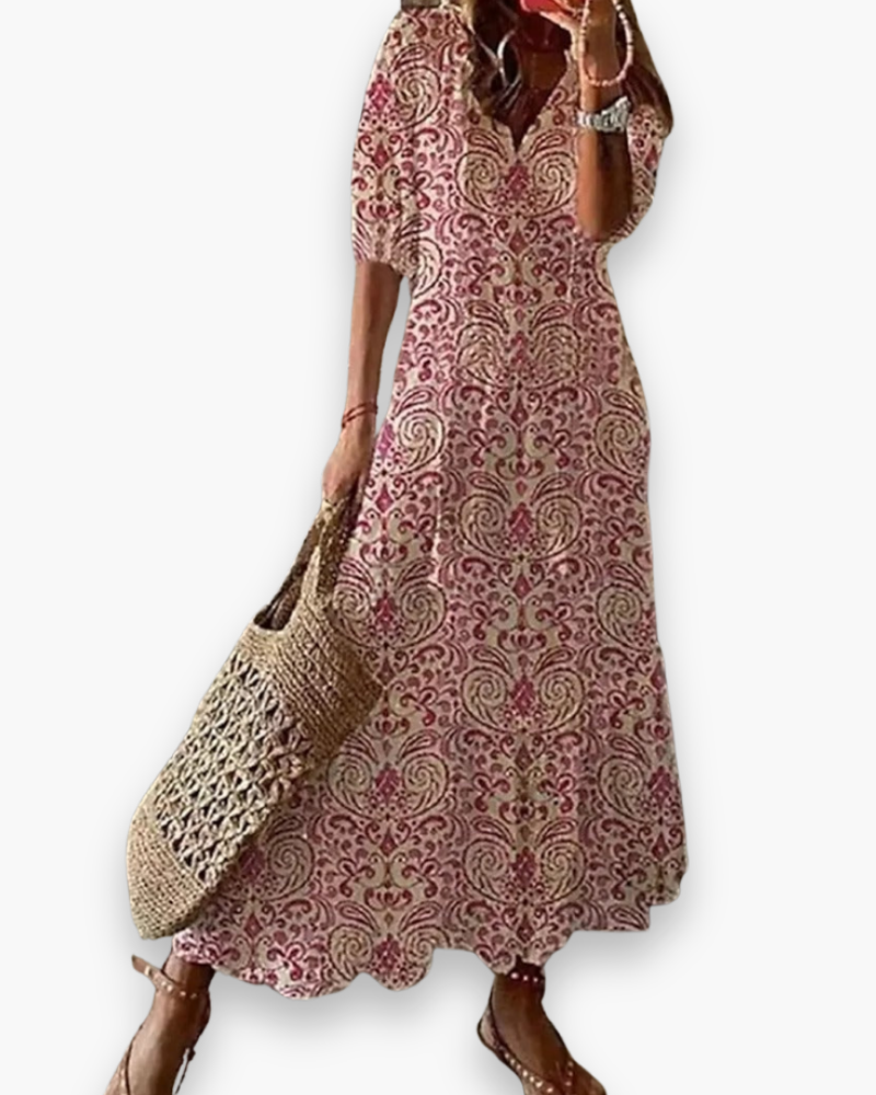 Robe longue bohème fleurie d'été, sept coloris, du XS au 2XL, rose