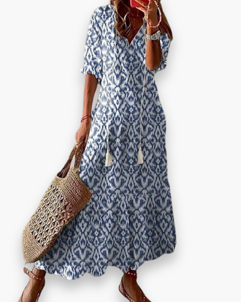 Robe longue bohème fleurie d'été, sept coloris, du XS au 2XL, bleu ciel