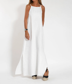 Robe longue femme à fines bretelles réglables, coupe droite