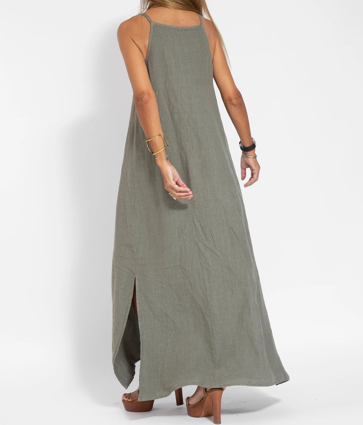 Robe longue femme à fines bretelles réglables, coupe droite