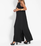 Robe longue femme à fines bretelles réglables, coupe droite