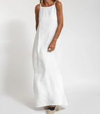 Robe longue femme à fines bretelles réglables, coupe droite, blanc