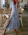 Robe longue fluide femme, ligne A et col V, huit coloris, bleu