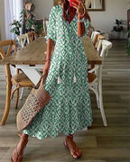 Robe longue fluide femme, ligne A et col V, huit coloris, vert