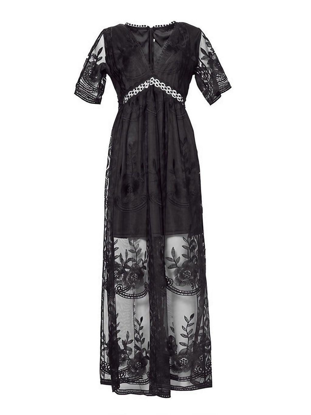 Robe longue d'été femme col V, coupe fluide, blanche ou noire, noir