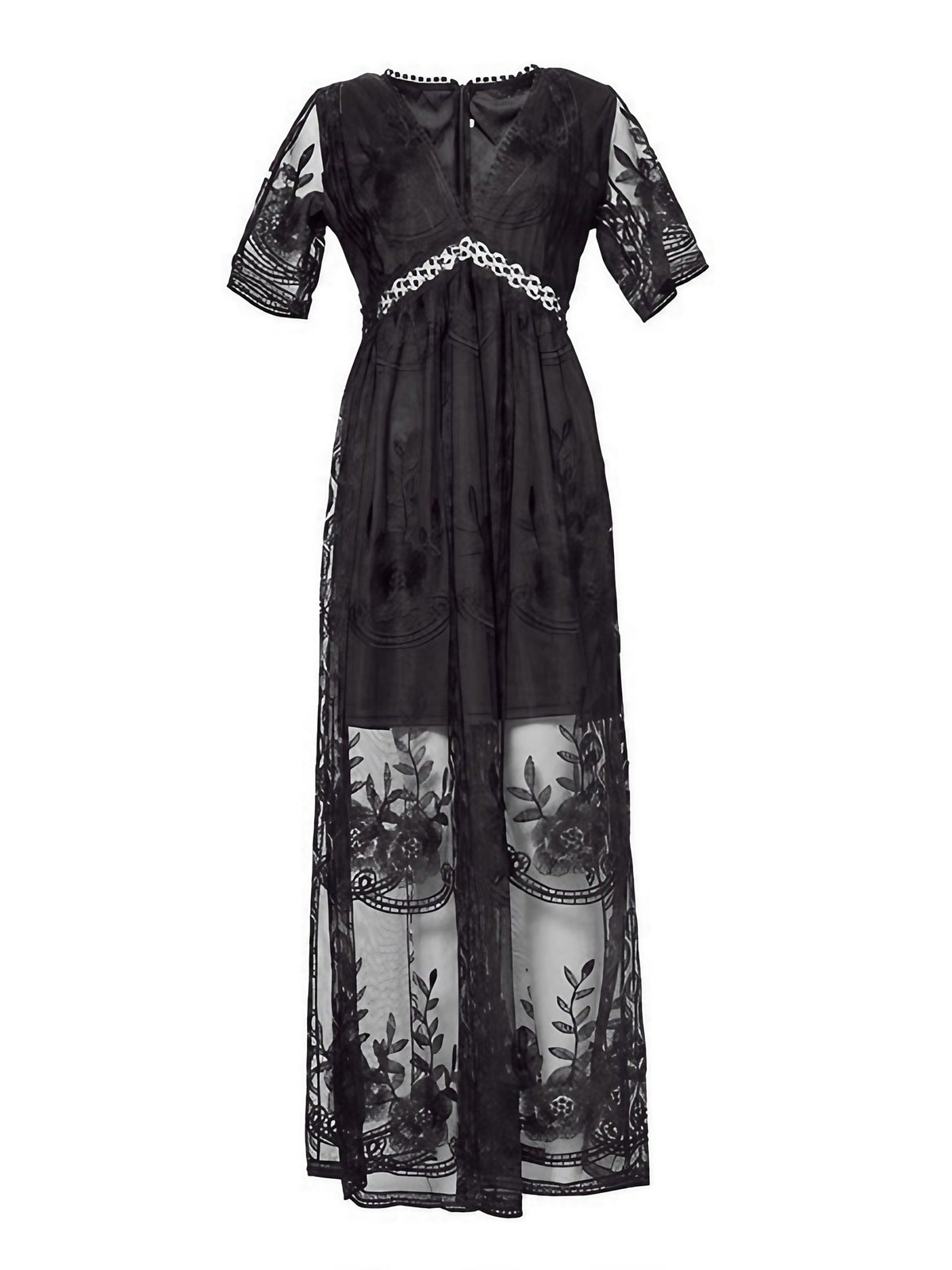 Robe longue d'été femme col V, coupe fluide, blanche ou noire, noir