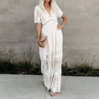Robe longue d'été femme col V, coupe fluide, blanche ou noire