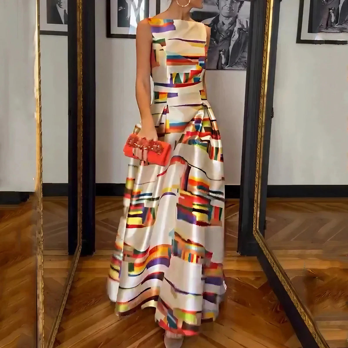 Robe longue sans manches à imprimé vintage, du S au XL, multicolore
