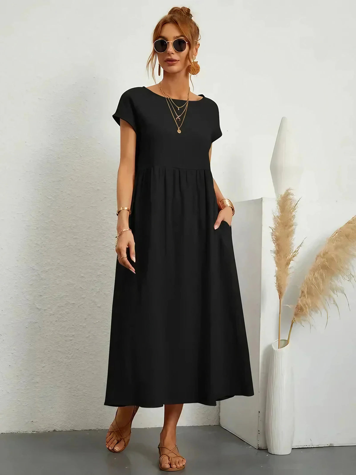 Robe longue femme fluide pour l'été, onze coloris, noir