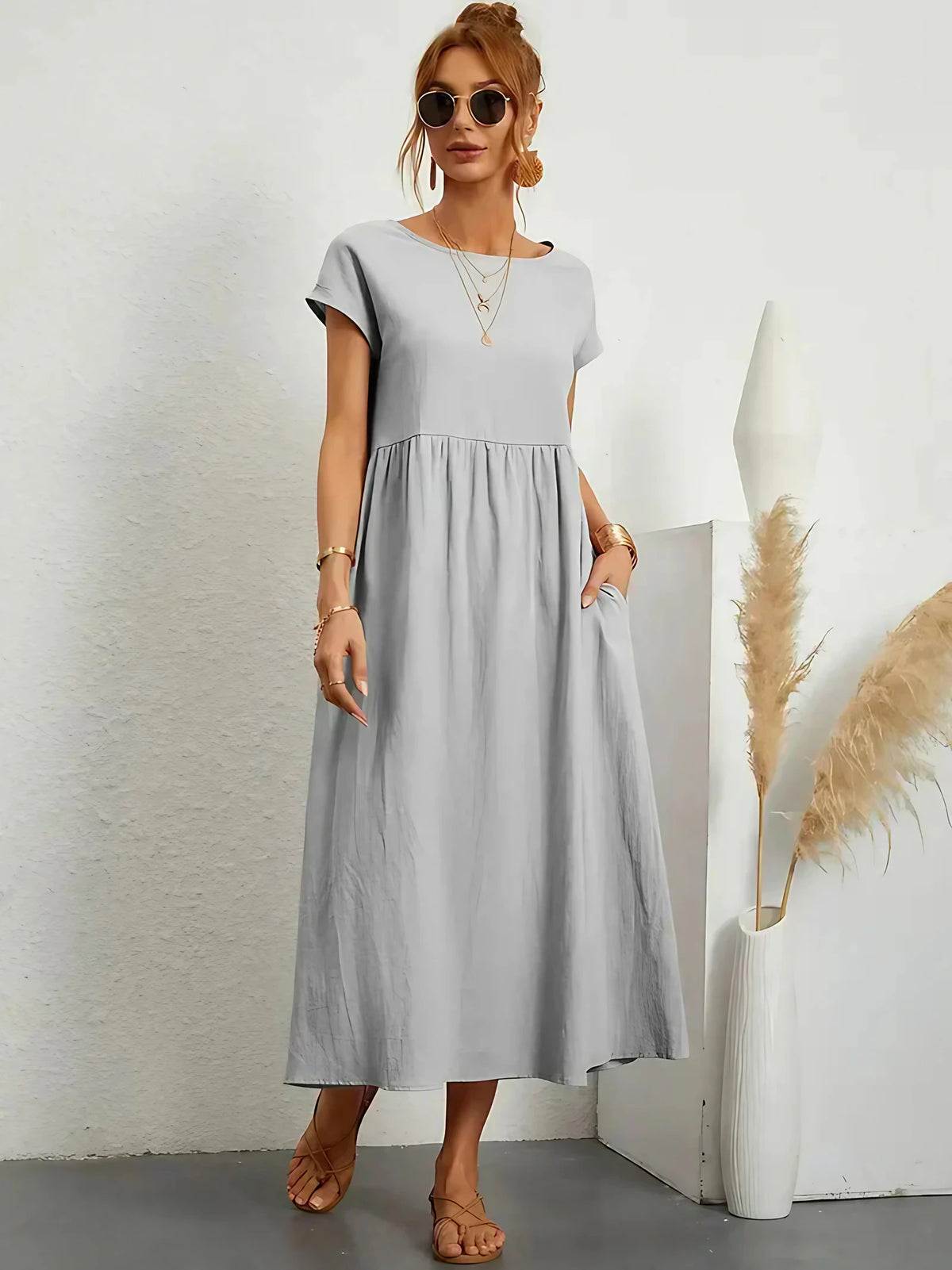 Robe longue femme fluide pour l'été, onze coloris, gris clair