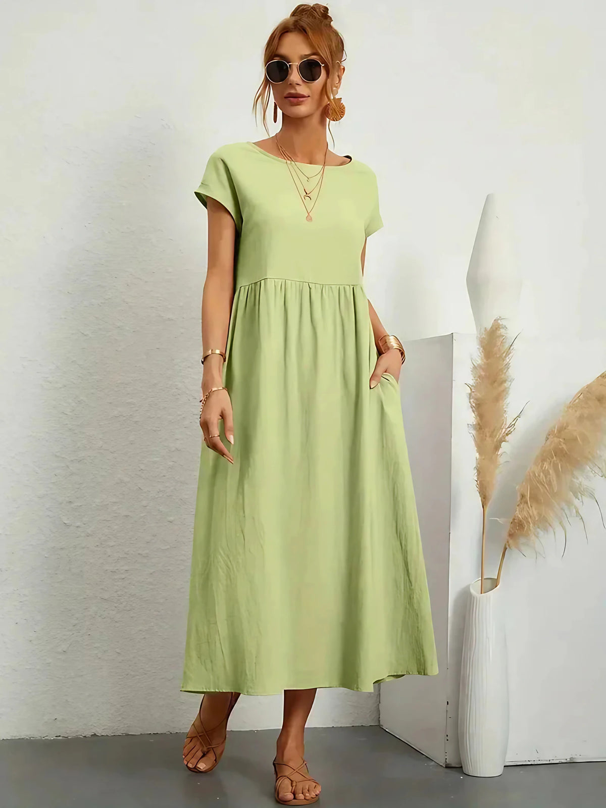 Robe longue femme fluide pour l'été, onze coloris, vert clair