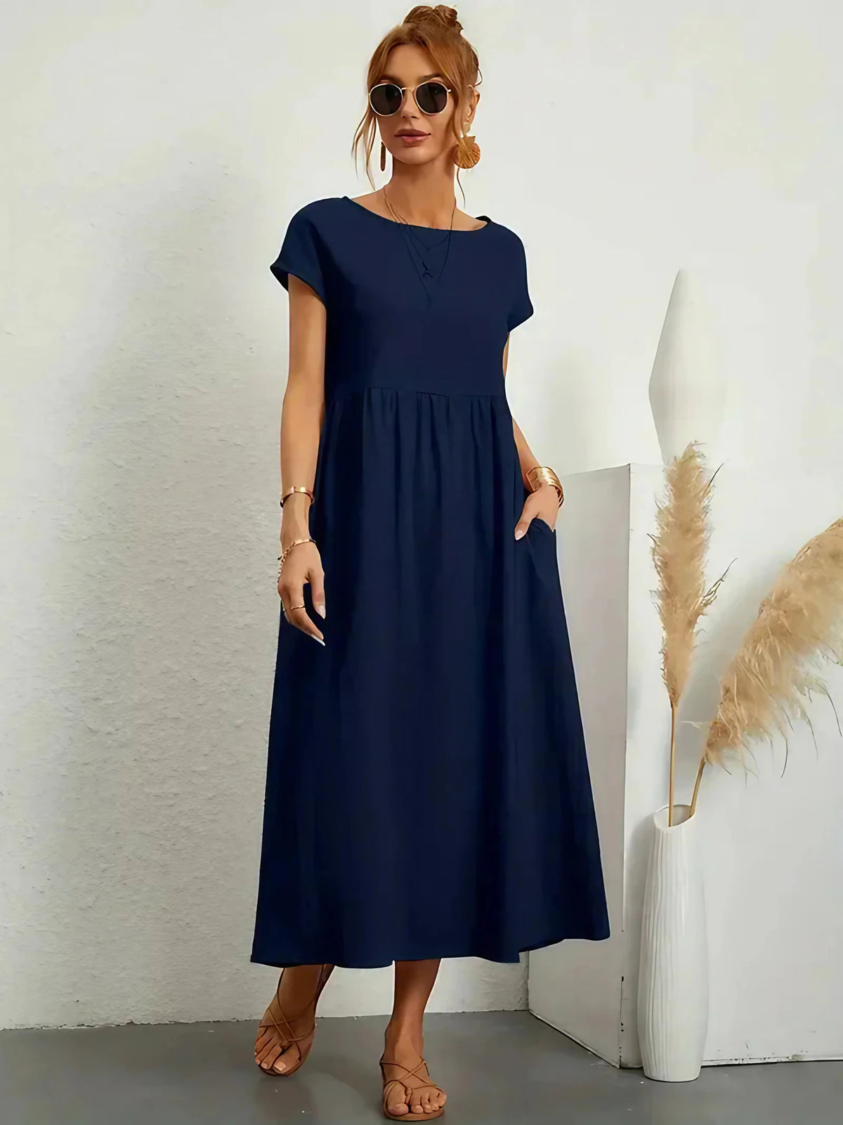 Robe longue femme fluide pour l'été, onze coloris, bleu marine