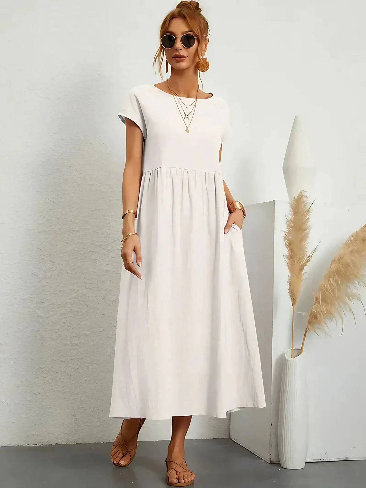 Robe longue femme fluide pour l'été, onze coloris, blanc