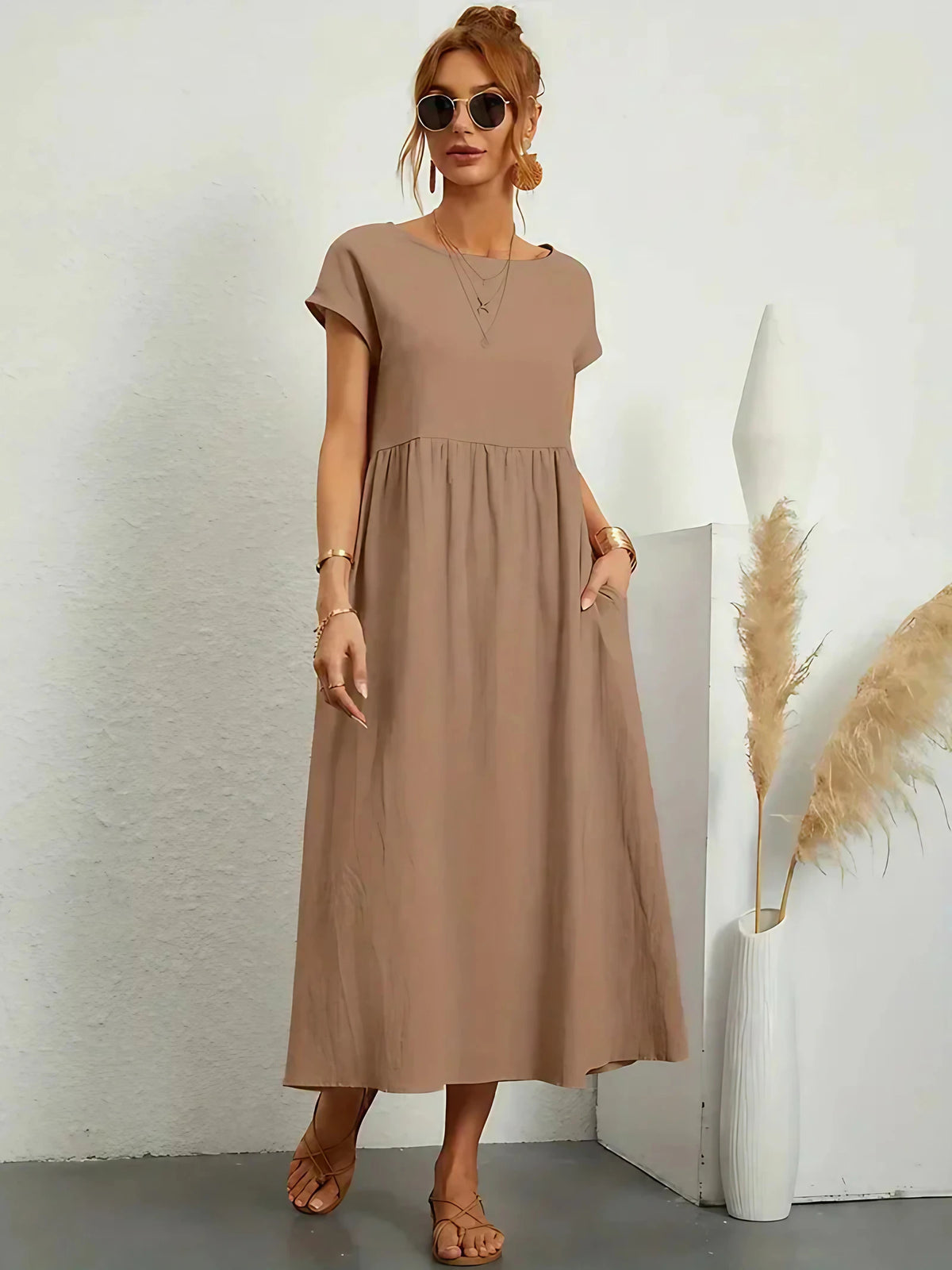 Robe longue femme fluide pour l'été, onze coloris, kaki