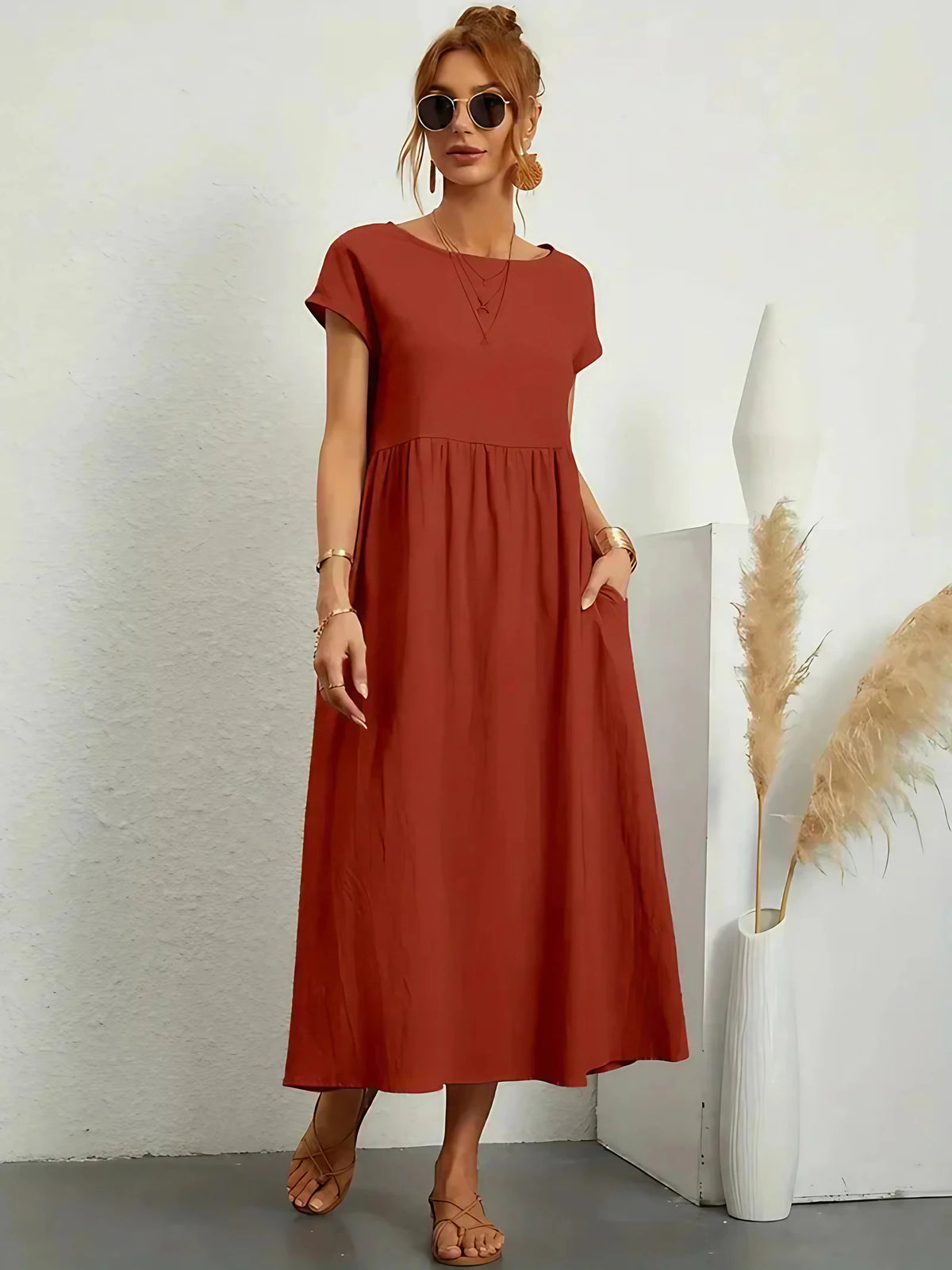 Robe longue femme fluide pour l'été, onze coloris, marron