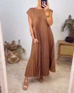 Robe longue plissée à manches courtes, quatre coloris, du S au 3XL