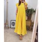 Robe longue plissée à manches courtes, quatre coloris, du S au 3XL, jaune