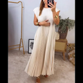Robe longue plissée à manches courtes, beige, du S au 3XL, beige