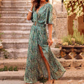 Robe longue portefeuille femme, coupe fluide, pour l'été, vert