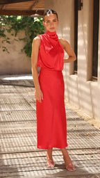 Robe longue brillante femme pour soirée, cinq coloris, rouge