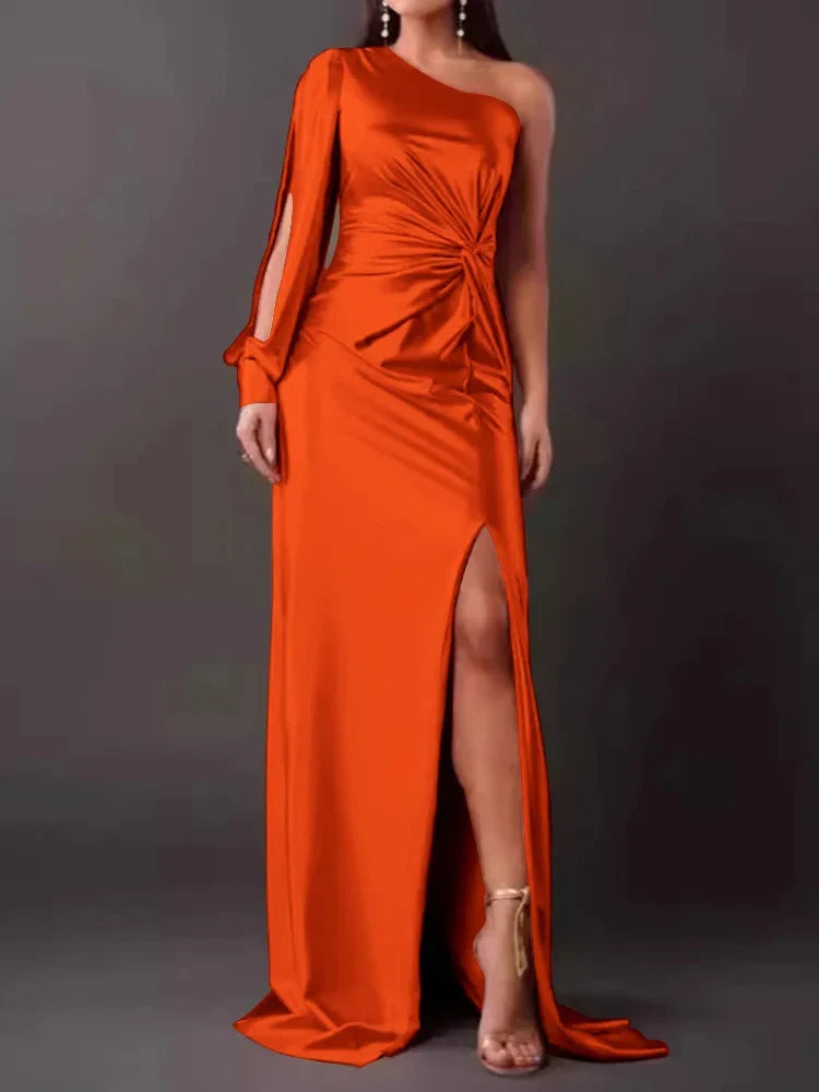 Robe longue de soirée femme, coupe fluide, du S au 3XL, orange