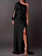 Robe longue de soirée femme, coupe fluide, du S au 3XL, noir