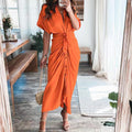 Robe longue boutonnée femme jusqu'au sol, dix coloris, orange