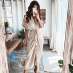 Robe longue boutonnée femme jusqu'au sol, dix coloris