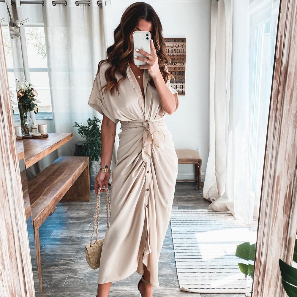 Robe longue boutonnée femme jusqu'au sol, dix coloris