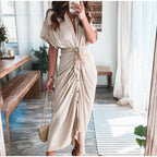 Robe longue boutonnée femme jusqu'au sol, dix coloris, doré