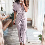 Robe longue boutonnée femme jusqu'au sol, dix coloris, doré foncé