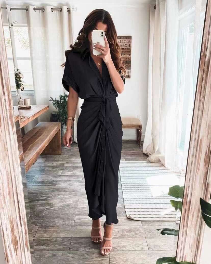 Robe longue boutonnée femme jusqu'au sol, dix coloris