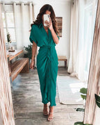Robe longue boutonnée femme jusqu'au sol, dix coloris, vert foncé