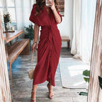 Robe longue boutonnée femme jusqu'au sol, dix coloris, rouge