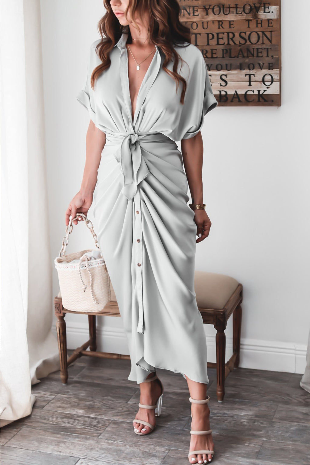 Robe longue boutonnée femme jusqu'au sol, dix coloris
