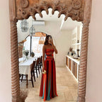 Robe longue trapèze en dégradé rouge, dos nu lacé
