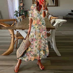 Robe maxi bohème à imprimé ethnique et col à nouer, huit motifs