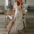 Robe maxi bohème à imprimé ethnique et col à nouer, huit motifs, style 5