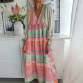Robe longue bohème imprimé ethnique, manches bouffantes, col V, multicolore