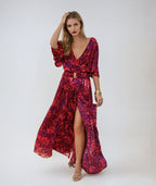 Robe longue bohème d'été à ceinture et fente, du XS au 2XL, rouge