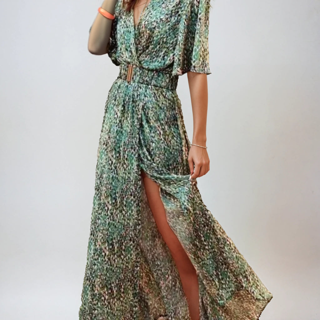 Robe longue bohème d'été à ceinture et fente, du XS au 2XL, vert