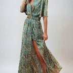 Robe longue bohème d'été à ceinture et fente, du XS au 2XL, vert